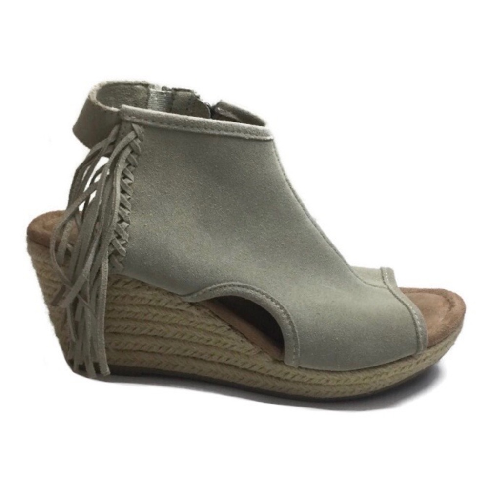 Minnetonka Blaire Suede Fringe Espadrille Wedge Open Toe Booties Size 10